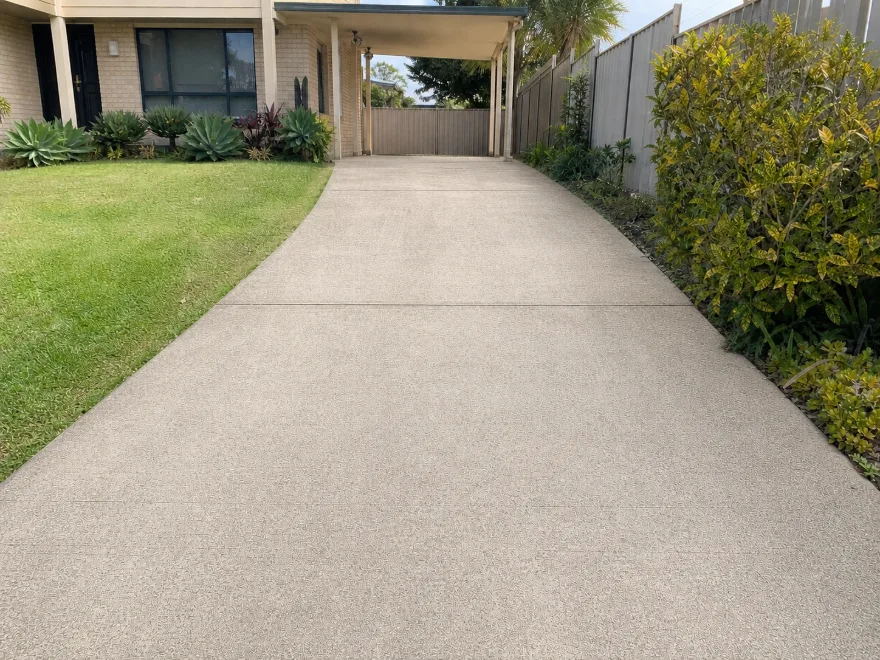 Concrete Brisbane driveway after pressure cleaning, grime and staining removed